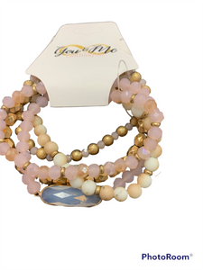 Pink and Gold 5 Bracelet Gem Bracelet Set
