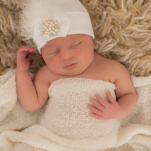 White Fancy Feather Baby Beanie